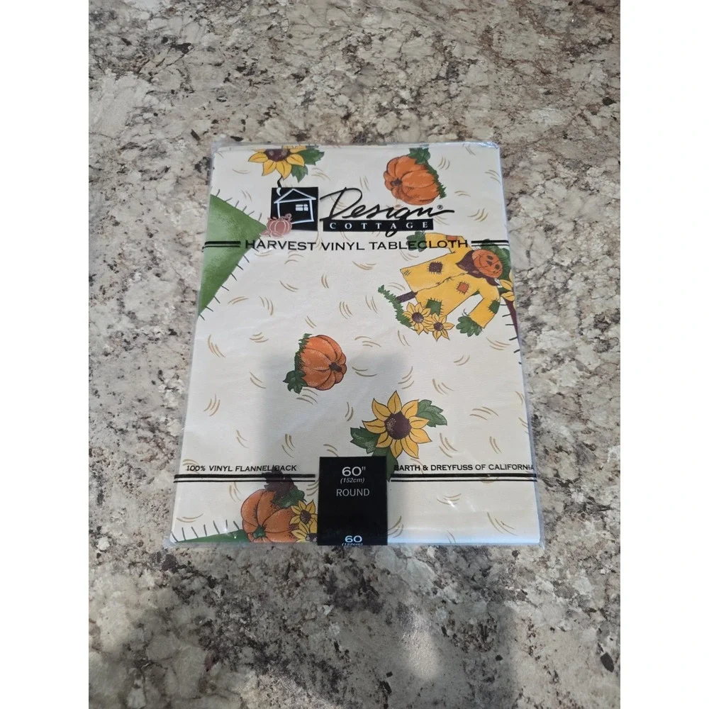 Vintage Design Cottage HARVEST FALL Vinyl Flannel Back Tablecloth 60